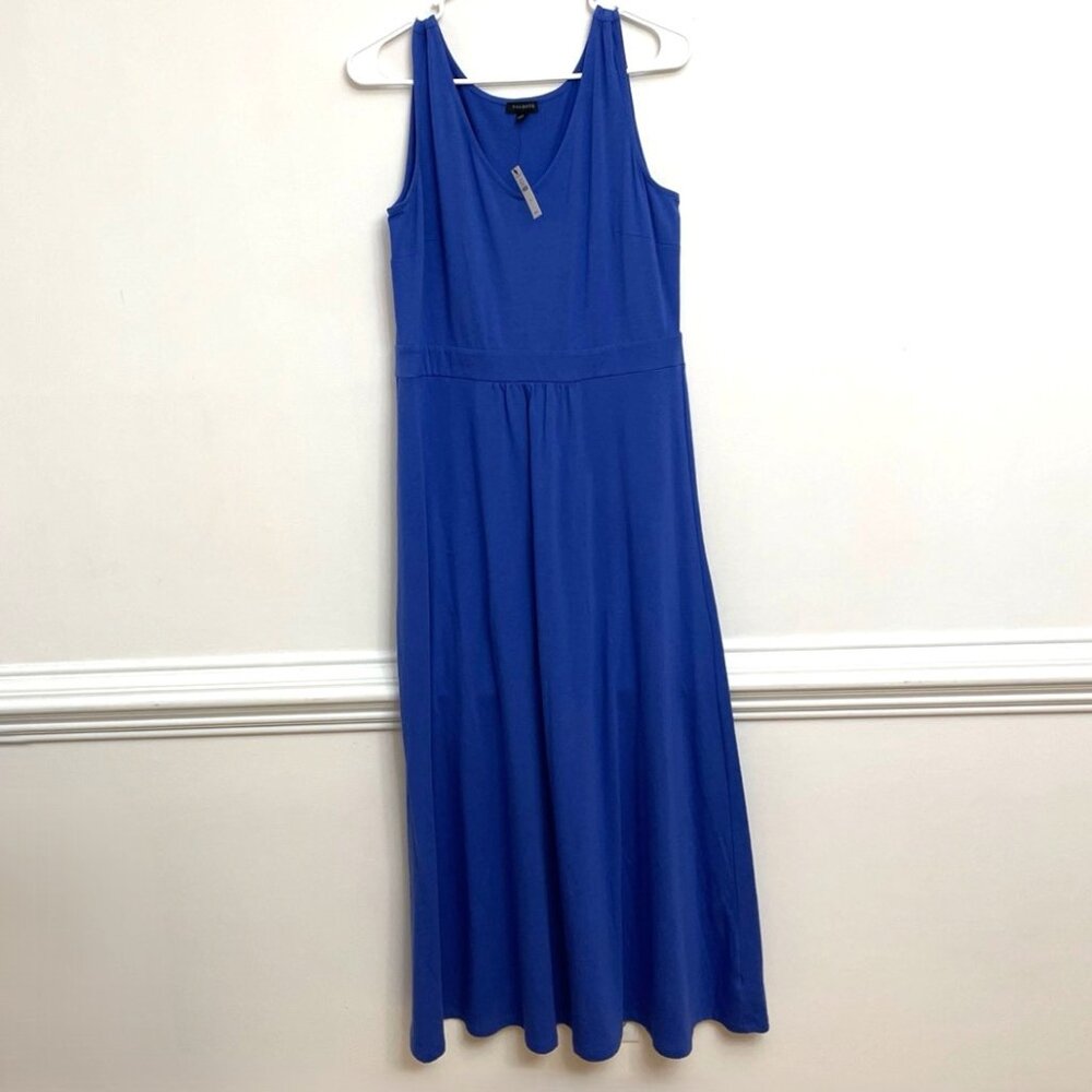 Talbots Sleeveless Maxi Dress Women's Size M Blue Jersey Knit V-Neck Pullover